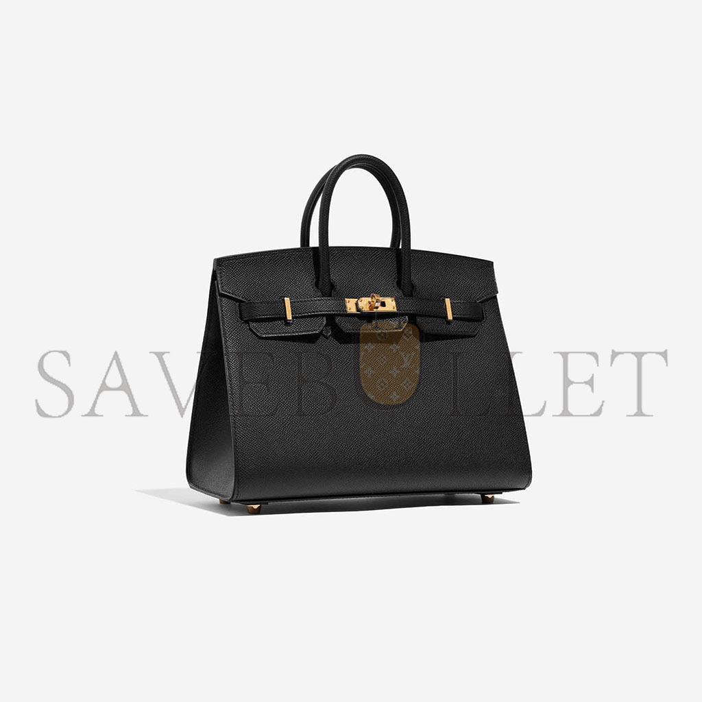 H**mes birkin 25 epsom leather black gold buckle high end bag h028369cc89 (25*20*13cm)